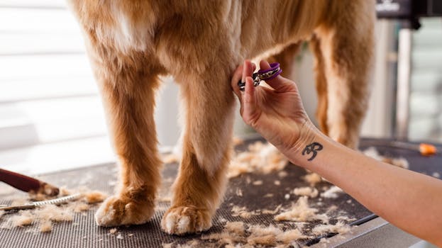 Poodle during grooming session